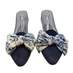Margaux x Gal Meets Glam The Mule Floral Bow Navy Flats 39 US 8.5